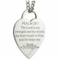 Best Sale โค๏ธ Shields Of Strength ๐ฉ Women's Stainless Thin Heart Necklace Psalm 28:7 ๐