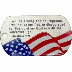 Brand new ⌛ Shields Of Strength Joshua Flag Stainless Steel 🐕 Dog Tag Necklace, Joshua 1:9 👏