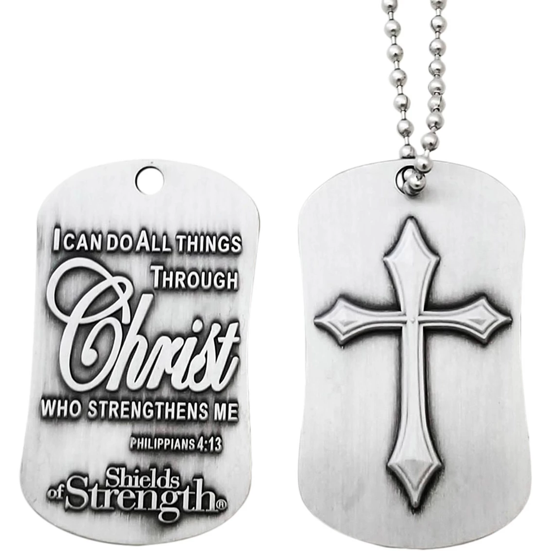 Brand new βοΈ Shields Of Strength Philippians 4:13 Antique Finish πΆ Dog Tag With Cross Necklace π 3 Brand new βοΈ Shields Of Strength Philippians 4:13 Antique Finish πΆ Dog Tag With Cross Necklace π