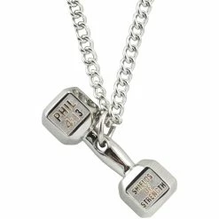 Brand new 🎉 Shields Of Strength Men's Stainless Steel Dumbbell Necklace Philippians 4:13 😀