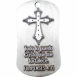 Cheapest 👏 Shields Of Strength Phil 4:13 Spanish Antique Finish 🐕 Dog Tag Necklace 🔔