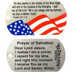 Best Sale 🧨 Shields Of Strength Flag Christian Stainless Steel 🐶 Dog Tag Necklace, Psalm 91:1-2 ⭐